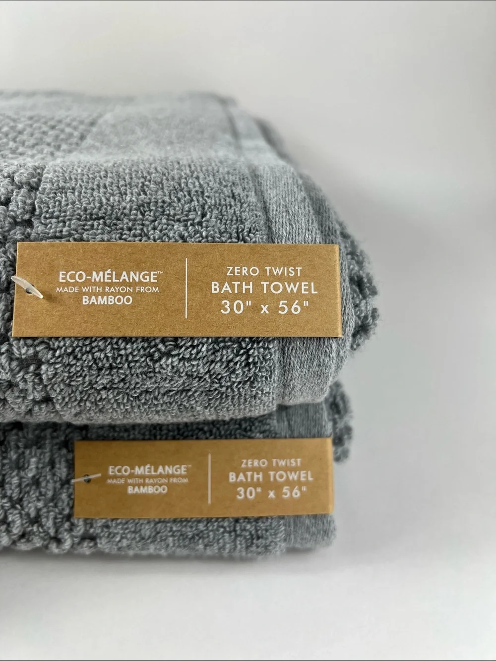Common Thread Eco Melange BAMBOO Bath Towels Gray Oversized Zero Twist 2 pc NEW